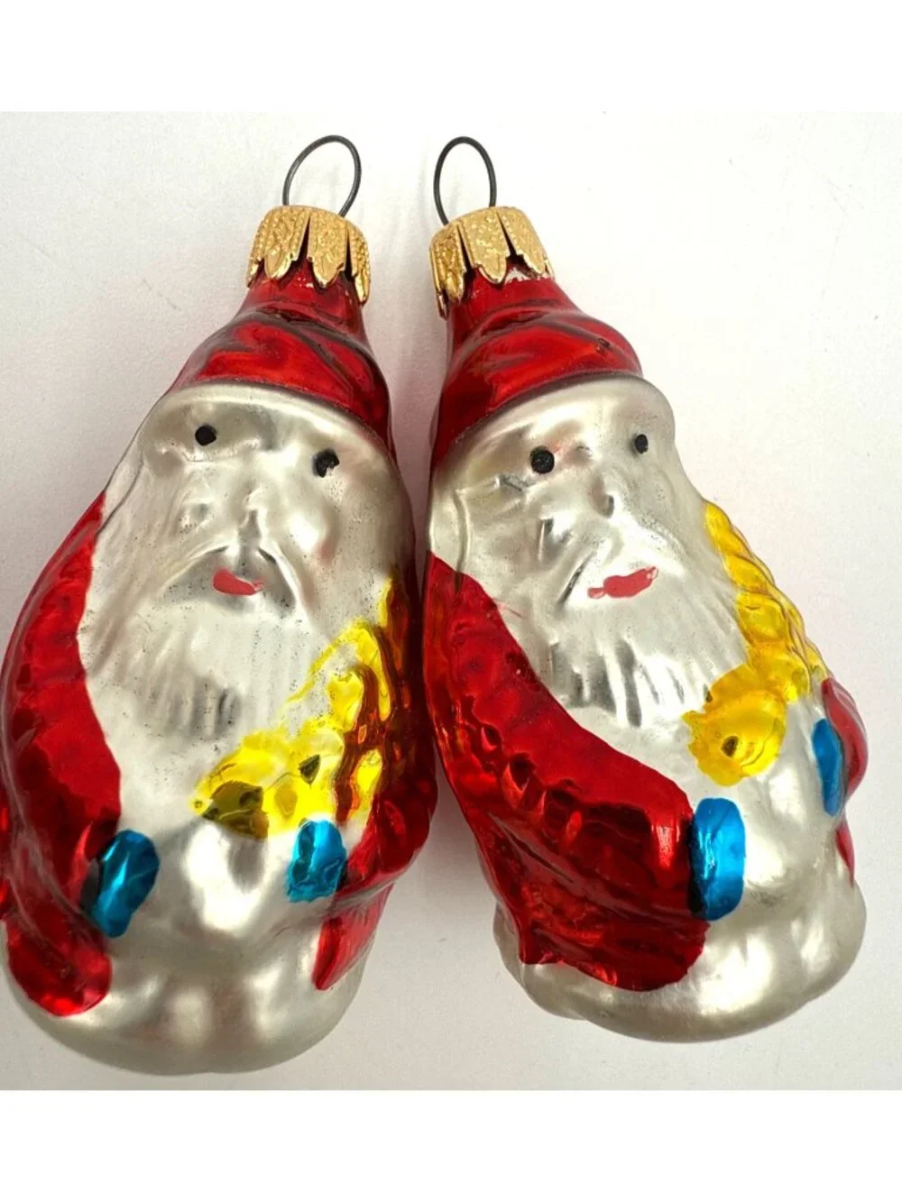 Hand-Painted Glass Santa Claus Christmas Ornaments Set Of 4 Retro Holiday